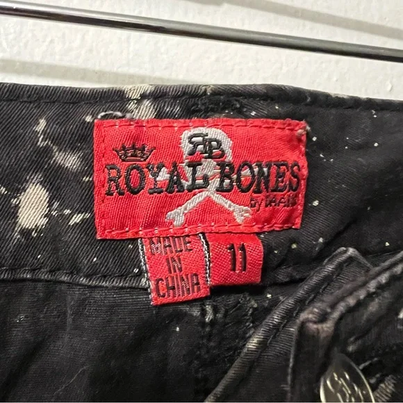 Royal Bones Distressed and Splatter Print Black Skinny Jeans - Picture 6 of 12